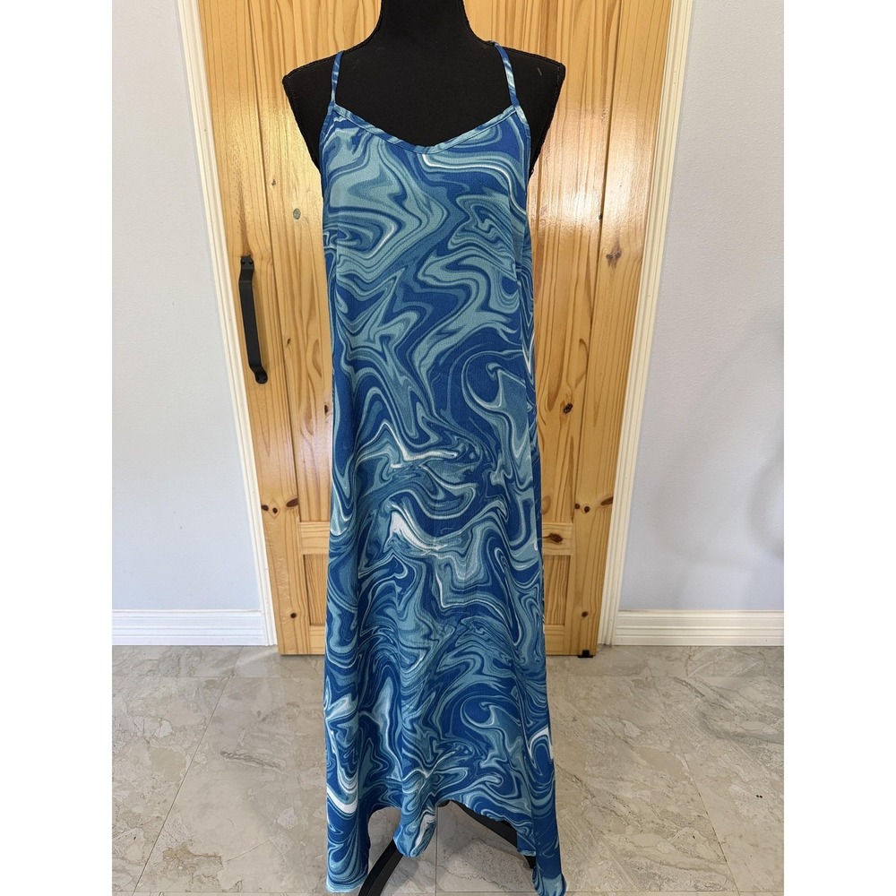 LuLaRoe Dress Womens Medium Blue Tie Dye V Neck Slip Maxi Sundress Summer